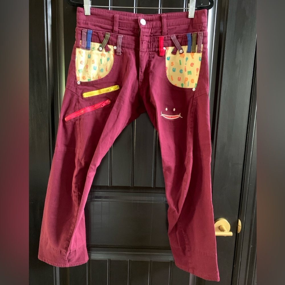 RHP POP ART! UP!SMILE Double Waist Unique Smiley Pants Jeans | Medium - Picture 3 of 12